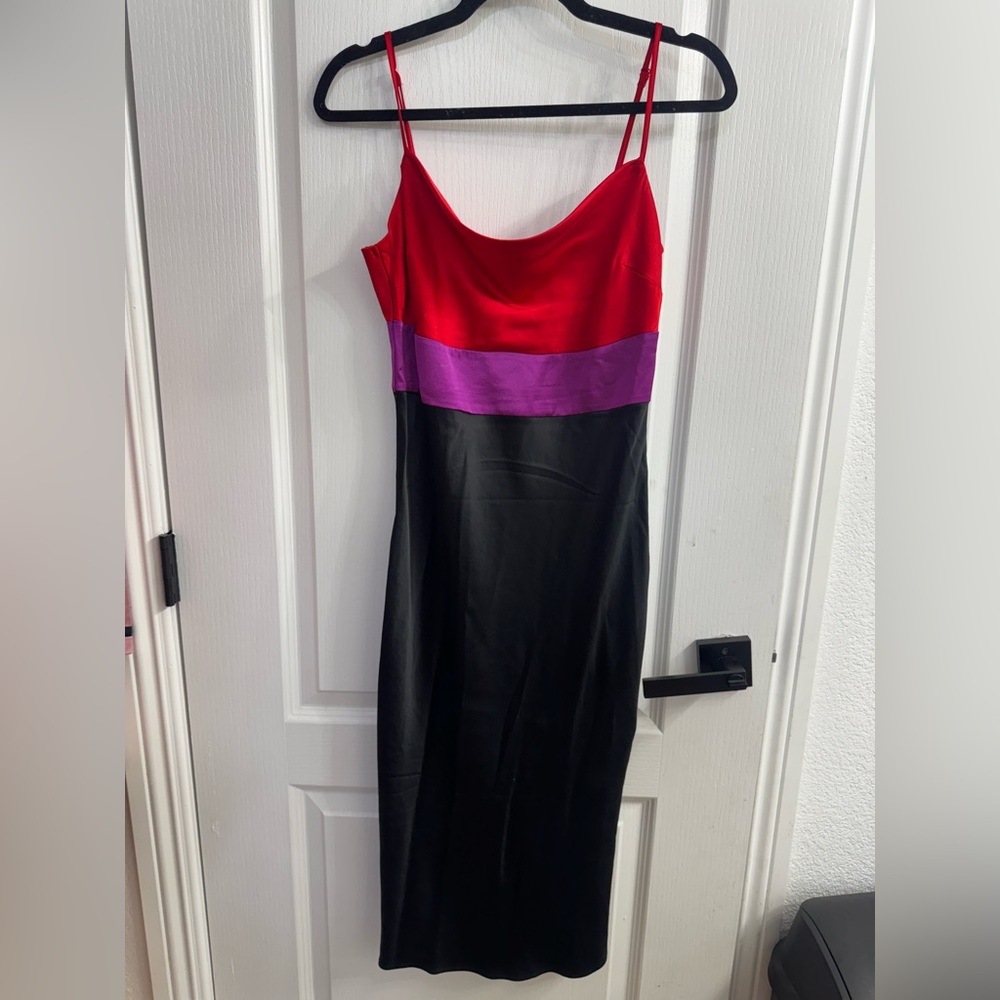 Stunning Express Dress in Red, Purple, and Black